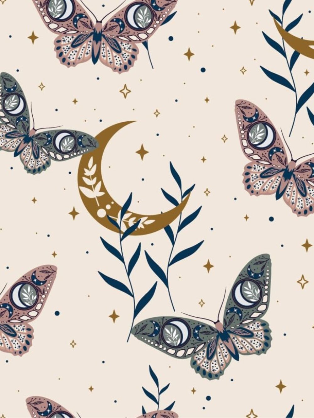 Boho Golden Stars Moon Butterfly Leaf Peel and Stick Wallpaper Self Adhesive Rem